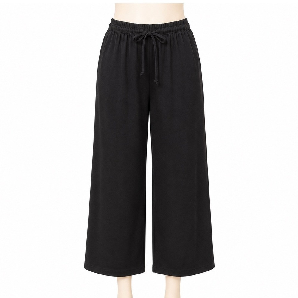 DressBarn Linen Wide Leg Pull On Pants Croppped Womens Small Black Drawstring